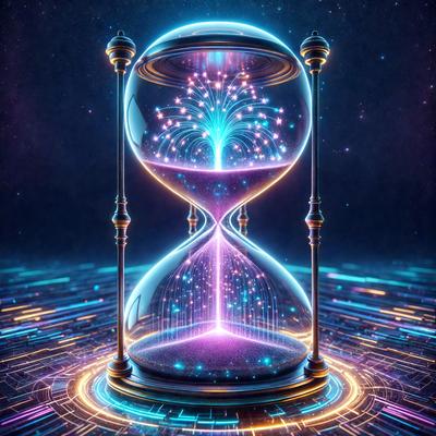 The primary subject of the image is a large, ornate clock with a purple and blue color scheme. The clock is set against a dark blue background, giving it a striking appearance. The visual style of the image is digital art, as it appears to be a computer-generated or digitally rendered creation. The colors and mood of the image are vibrant and lively, with the purple and blue hues creating a sense of depth and sophistication.